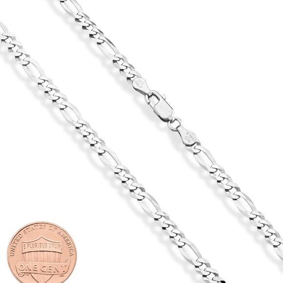 925 Sterling Silver Italian 5mm Diamond-Cut Figaro Link Chain Necklace for Women - Picture 2 of 6